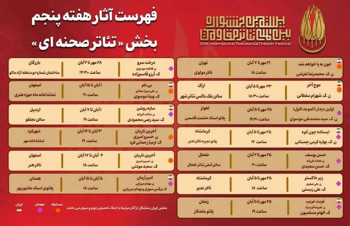 آثار هفته ششم بخش «تئاتر صحنه‌ای» جشنواره بین‌المللی تئاتر مقاومت