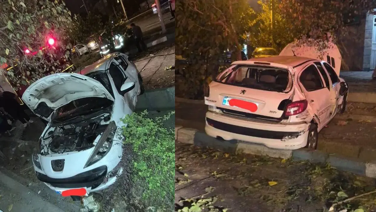 تصادف شاخ به شاخ 207 با پژو 405 در بزرگراه حکیم