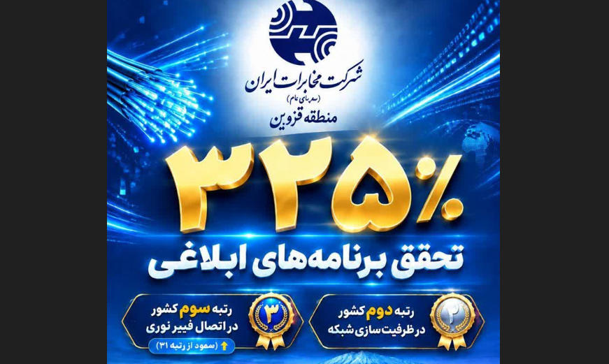 تحقق ۳۲۵ درصدی برنامههای ابلاغی/ مخابرات قزوین در سکوی دوم ظرفیتسازی شبکه کشور ایستاد تحقق ۳۲۵ درصدی برنامههای ابلاغی/ مخابرات قزوین در سکوی دوم ظرفیتسازی شبکه کشور ایستاد