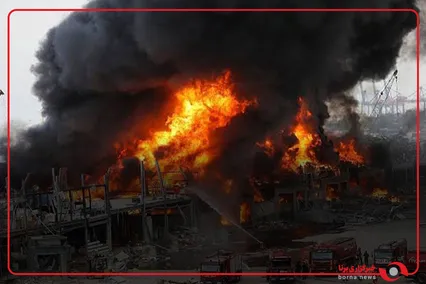 آتش‌سوزی گسترده در محوطه بندر بیروت