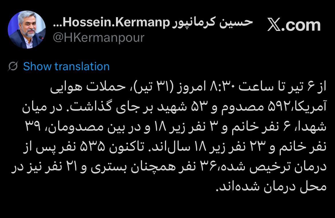 حملات هوایی اخیر آمریکا، ۵۹۲ مصدوم و ۵۳ شهید بر جای گذاشت